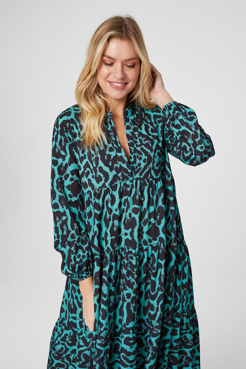 Animal Print Long Sleeve Smock Dress ...